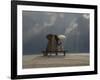 Elephant And Dog Sit Under The Rain-Mike_Kiev-Framed Photographic Print