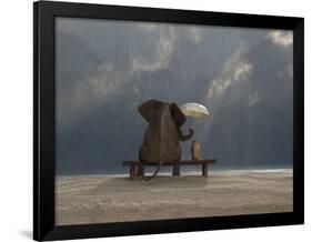 Elephant And Dog Sit Under The Rain-Mike_Kiev-Framed Photographic Print