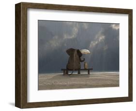 Elephant And Dog Sit Under The Rain-Mike_Kiev-Framed Photographic Print