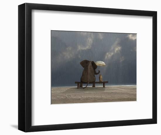 Elephant And Dog Sit Under The Rain-Mike_Kiev-Framed Photographic Print