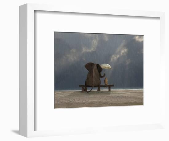 Elephant And Dog Sit Under The Rain-Mike_Kiev-Framed Photographic Print