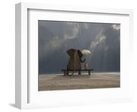 Elephant And Dog Sit Under The Rain-Mike_Kiev-Framed Photographic Print