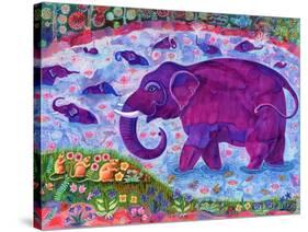 Elephant and mice, 1998,-Jane Tattersfield-Stretched Canvas