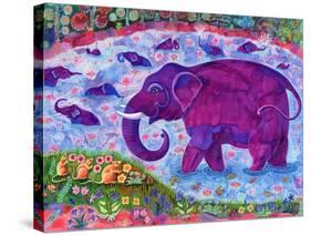 Elephant and mice, 1998,-Jane Tattersfield-Stretched Canvas