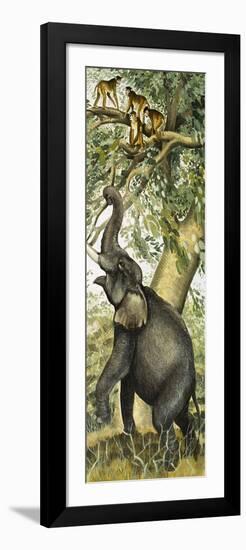 Elephant and Monkeys-English School-Framed Giclee Print