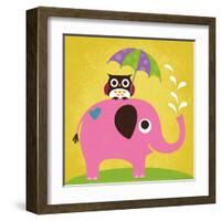 Elephant and Owl with Umbrella-Nancy Lee-Framed Art Print