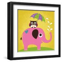 Elephant and Owl with Umbrella-Nancy Lee-Framed Art Print