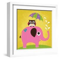 Elephant and Owl with Umbrella-Nancy Lee-Framed Art Print