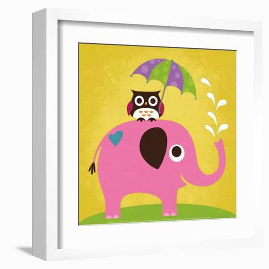 Elephant and Owl with Umbrella-Nancy Lee-Framed Art Print