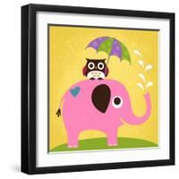 Elephant and Owl with Umbrella-Nancy Lee-Framed Art Print