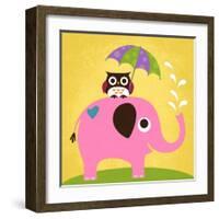 Elephant and Owl with Umbrella-Nancy Lee-Framed Art Print