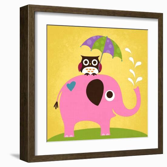 Elephant and Owl with Umbrella-Nancy Lee-Framed Art Print