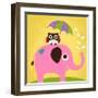 Elephant and Owl with Umbrella-Nancy Lee-Framed Art Print