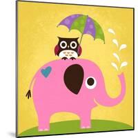 Elephant and Owl with Umbrella-Nancy Lee-Mounted Art Print