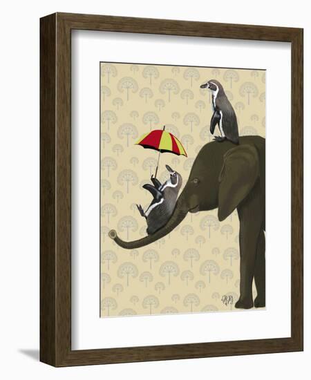 Elephant and Penguins-Fab Funky-Framed Art Print