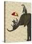 Elephant and Penguins-Fab Funky-Stretched Canvas