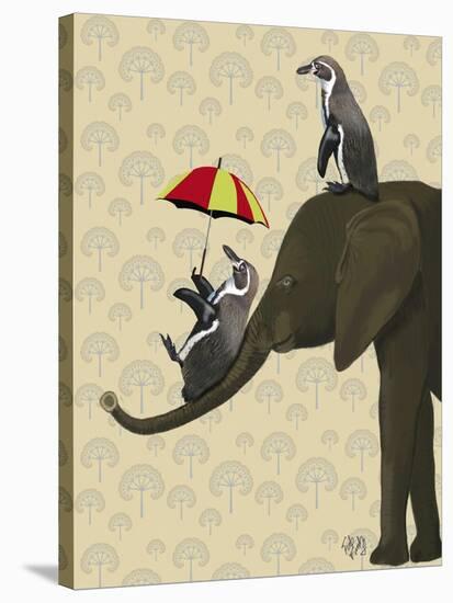 Elephant and Penguins-Fab Funky-Stretched Canvas