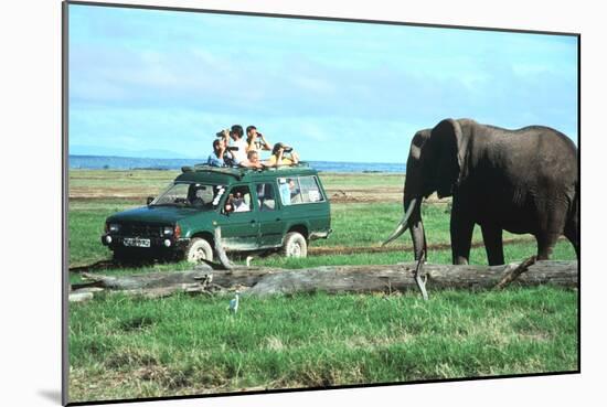 Elephant and Safari Van, Kenya-Peter Thompson-Mounted Photographic Print