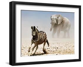 Elephant and Zebra, Etosha, 2018-Eric Meyer-Framed Photographic Print