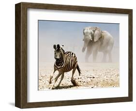 Elephant and Zebra, Etosha, 2018-Eric Meyer-Framed Photographic Print