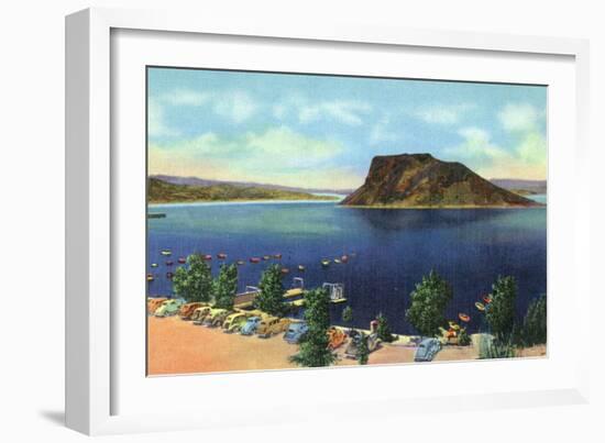 Elephant Butte Lake, New Mexico, View of the Boat Landing, Beach, and Butte-Lantern Press-Framed Art Print