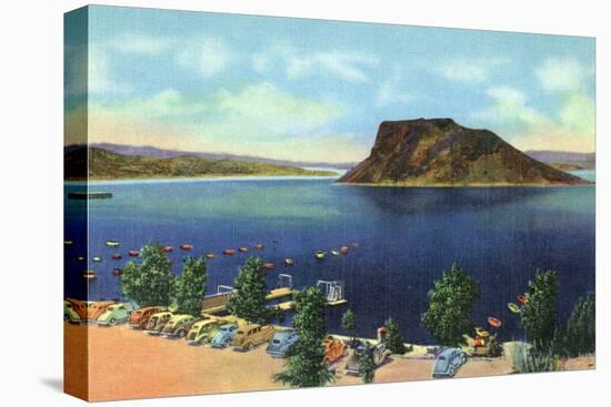 Elephant Butte Lake, New Mexico, View of the Boat Landing, Beach, and Butte-Lantern Press-Stretched Canvas