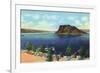 Elephant Butte Lake, New Mexico, View of the Boat Landing, Beach, and Butte-Lantern Press-Framed Premium Giclee Print