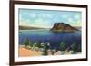 Elephant Butte Lake, New Mexico, View of the Boat Landing, Beach, and Butte-Lantern Press-Framed Premium Giclee Print