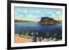 Elephant Butte Lake, New Mexico, View of the Boat Landing, Beach, and Butte-Lantern Press-Framed Premium Giclee Print