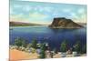 Elephant Butte Lake, New Mexico, View of the Boat Landing, Beach, and Butte-Lantern Press-Mounted Premium Giclee Print