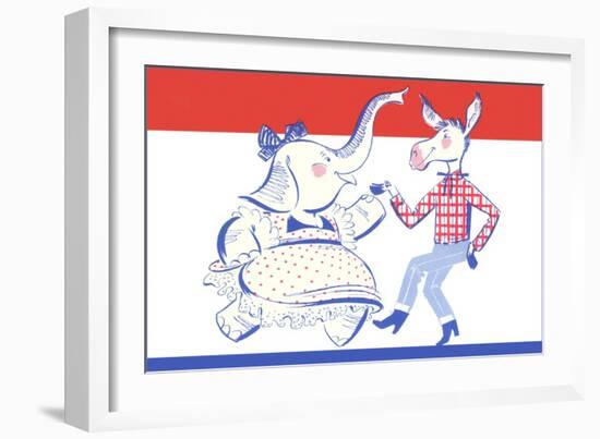 Elephant Dancing with Donkey Political Poster-null-Framed Giclee Print