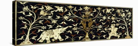 Elephant Hunting Scene, Inlaid Panel of Indo-Portuguese Cabinet, Portugal-null-Stretched Canvas