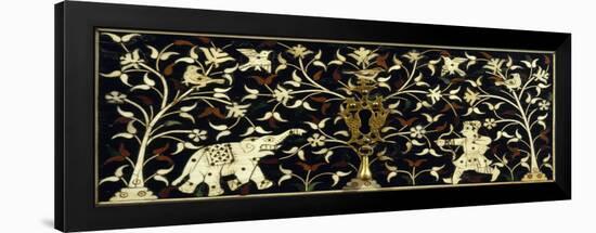 Elephant Hunting Scene, Inlaid Panel of Indo-Portuguese Cabinet, Portugal-null-Framed Giclee Print