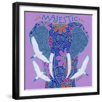 Elephant I (Majestic) with Cattle Egrets-Denny Driver-Framed Giclee Print
