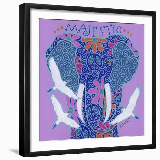 Elephant I (Majestic) with Cattle Egrets-Denny Driver-Framed Giclee Print