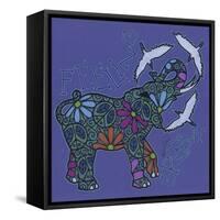 Elephant II (Feeling Groovy) with Cattle Egrets-Denny Driver-Framed Stretched Canvas
