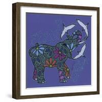 Elephant II (Feeling Groovy) with Cattle Egrets-Denny Driver-Framed Giclee Print