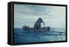 Elephant in a boat at sea.-Orlando Rosu-Framed Stretched Canvas