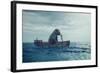 Elephant in a boat at sea.-Orlando Rosu-Framed Art Print