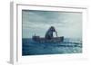 Elephant in a boat at sea.-Orlando Rosu-Framed Art Print