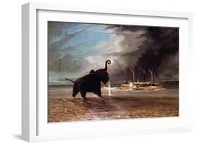 Elephant in Shallow Waters of Shire River, 1859-Thomas Baines-Framed Giclee Print