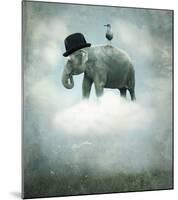 Elephant on Cloud with Hat-null-Mounted Art Print