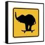 Elephant on Skateboard Crossing Sign-J Hovenstine Studios-Framed Stretched Canvas