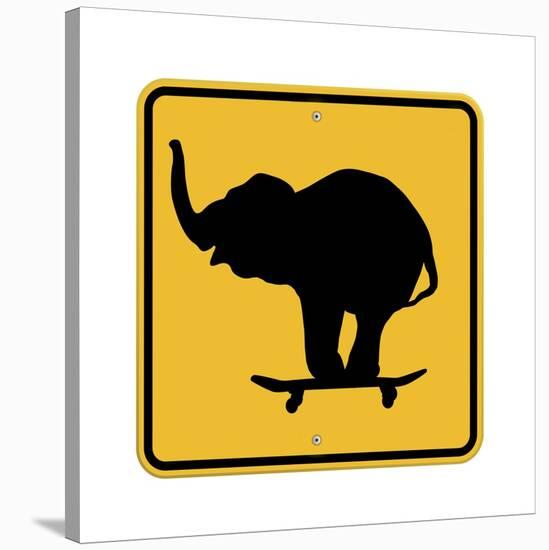 Elephant on Skateboard Crossing Sign-J Hovenstine Studios-Stretched Canvas