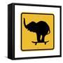 Elephant on Skateboard Crossing Sign-J Hovenstine Studios-Framed Stretched Canvas