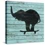 Elephant on Skateboard on Old Board-J Hovenstine Studios-Stretched Canvas