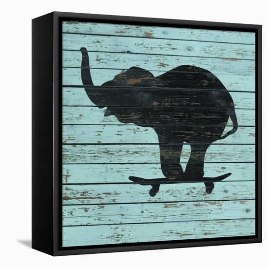 Elephant on Skateboard on Old Board-J Hovenstine Studios-Framed Stretched Canvas