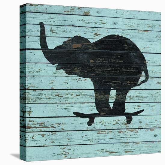 Elephant on Skateboard on Old Board-J Hovenstine Studios-Stretched Canvas