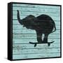 Elephant on Skateboard on Old Board-J Hovenstine Studios-Framed Stretched Canvas