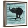 Elephant on Skateboard on Old Board-J Hovenstine Studios-Framed Giclee Print